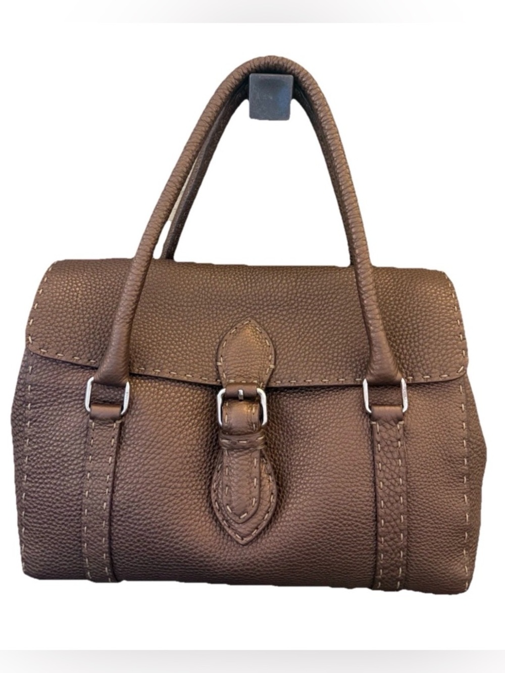 FENDI Selleria Linda Medium Handbag in Dark Chocolate Romano Calfskin Leather